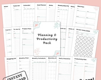 Productivity Planner Bundle, Project Planning Essentials Printable Pack, Daily Priority Planner, Time Block Pages, Week or Month At A Glance