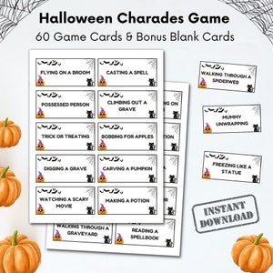 Halloween Charades Game, Halloween Party Game voor kinderen of volwassen teams, Charades-kaarten afdrukbaar, Family Games Night, Draw The World Cards