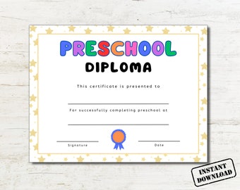 Preschool Graduation Diploma, Preschool Certificate, Preschool Graduation Ceremony, Preschool Keepsake, Daycare Memories, Daycare Printable