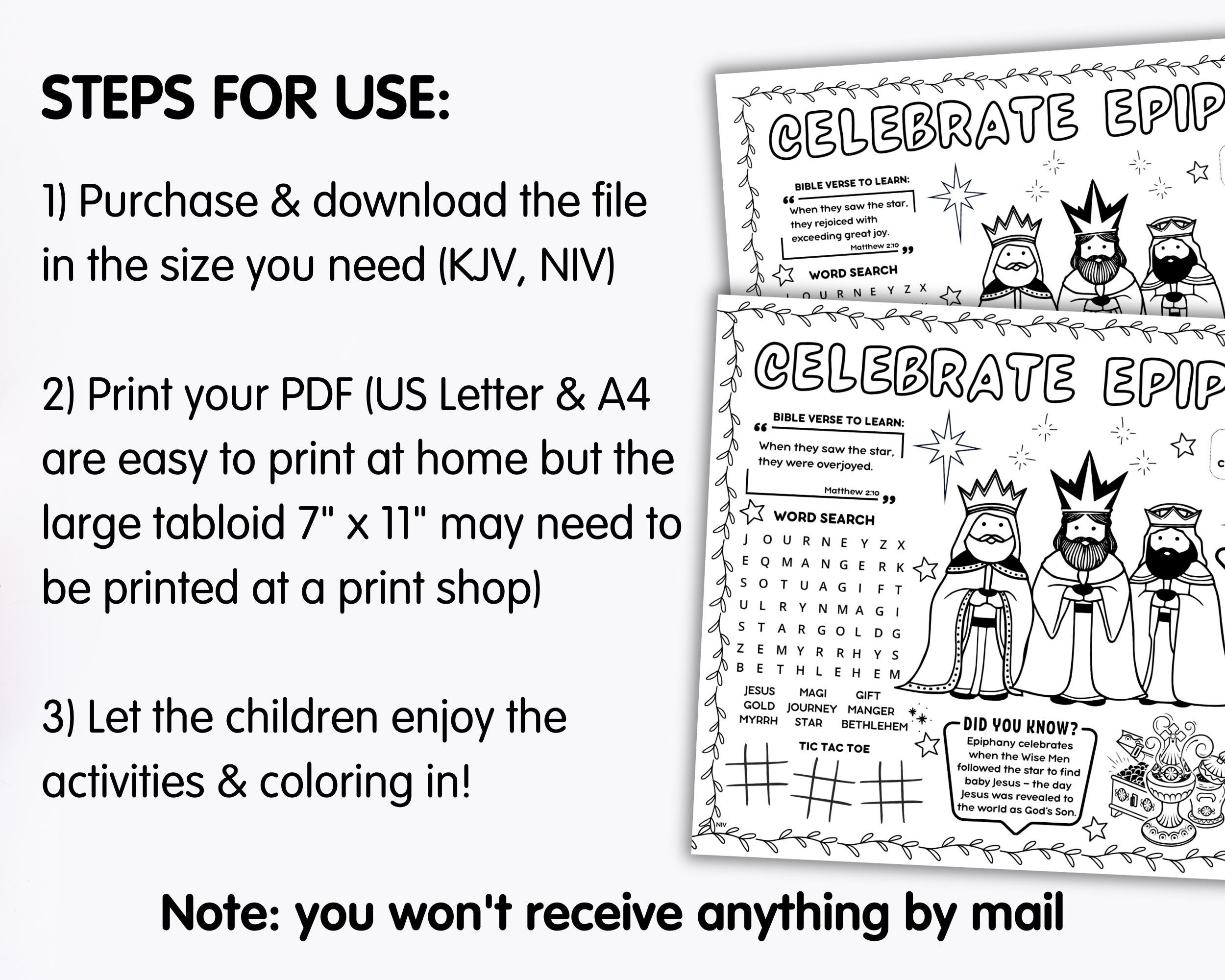 epiphany activity placemat games, christmas coloring page