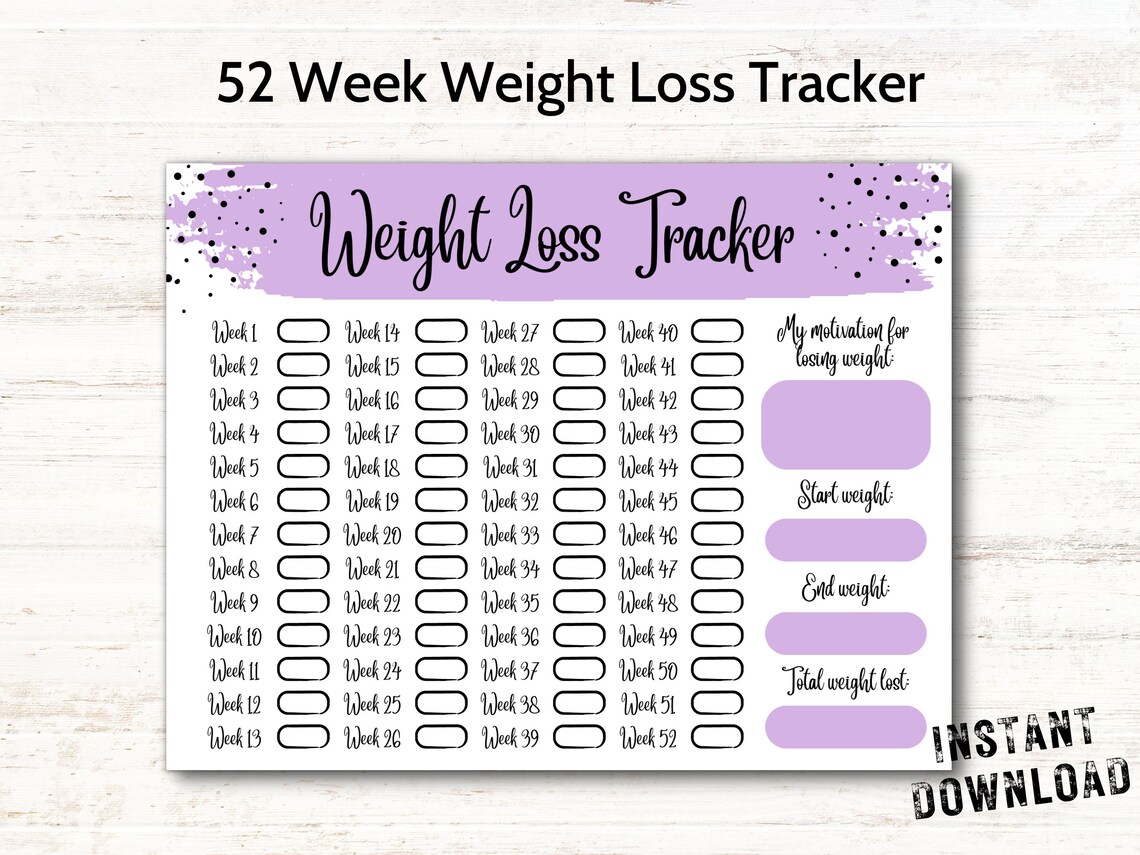 Weight Loss Tracker Printable, Weight Loss Challenge, Weekly Weigh in ...