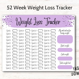 Weight Loss Tracker Printable, Weight Loss Challenge, Weekly Weigh in Log, Slimming Log Planner, 52 Week Weight Loss Journal, Diet Tracker