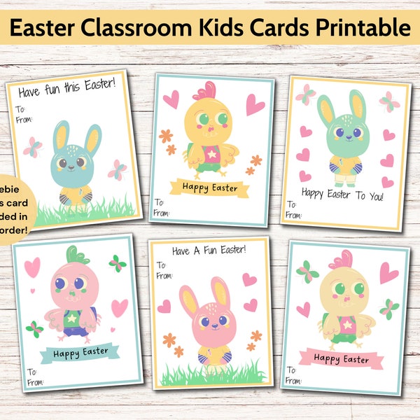 Happy Easter Classroom Cards Printables, School Kids Easter Card, Easter Gift Tags, Easter Bunny Cards, Easter Cookie Goody Bag Treat Tag