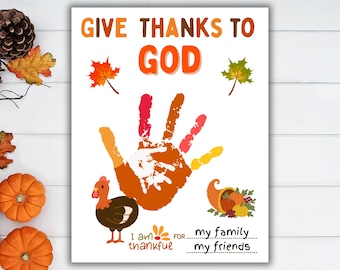 Thanksgiving Christian Handprint Craft, Thankful Turkey Fall Printable, Kids Sunday School Gratitude Activity, Children's Church, Homeschool
