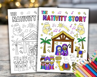 Nativity Coloring Page Printable, Christian Christmas Activity for Kids, Birth of Jesus Story Sheet, Sunday School Bible Craft, Homeschool