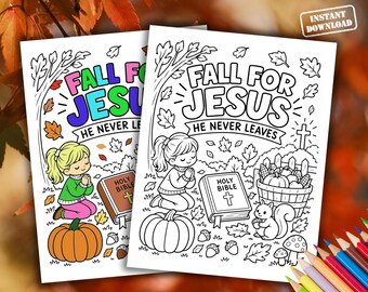 Christian Fall Coloring Page, Fall For Jesus Craft Printable, Sunday School Activity, Kids Bible Verse Sheet, Childrens Classroom Autumn Fun