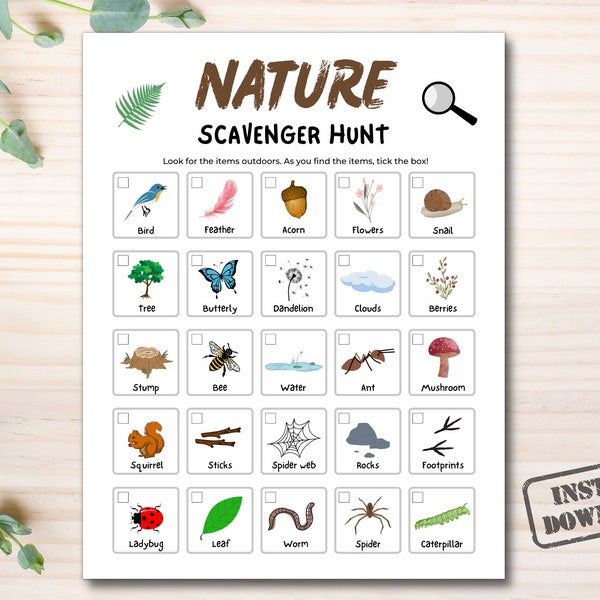 Nature Scavenger Hunt, Outdoor Treasure Hunt Printable, Scavenger Hunt For Kids, Kids Camping Games, Preschool Outdoor Activity, Nature Game