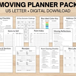 Moving Planner Checklist Printable, Moving Away Relocation Binder, Move States Preparation Pack, Organize Declutter Garage Sale, New Home Gift, Cleaning Home Sell House Prep.