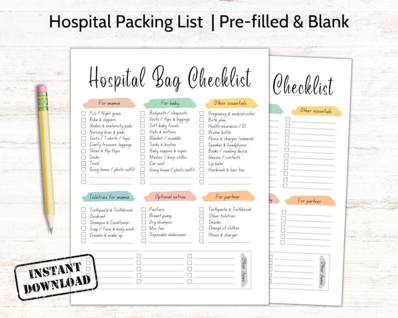 Hospital Bag Checklist, Labor & Delivery Baby Essentials List, Maternity Bag, Mom Pre Packing Bag Planner, Mum Newborn Pregnancy Preparation