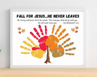 Fall Bible Handprint Craft, Sunday School Art, Bible Verse Fall for Jesus, Christian Homeschool Project, Preschool Kids Activities Printable