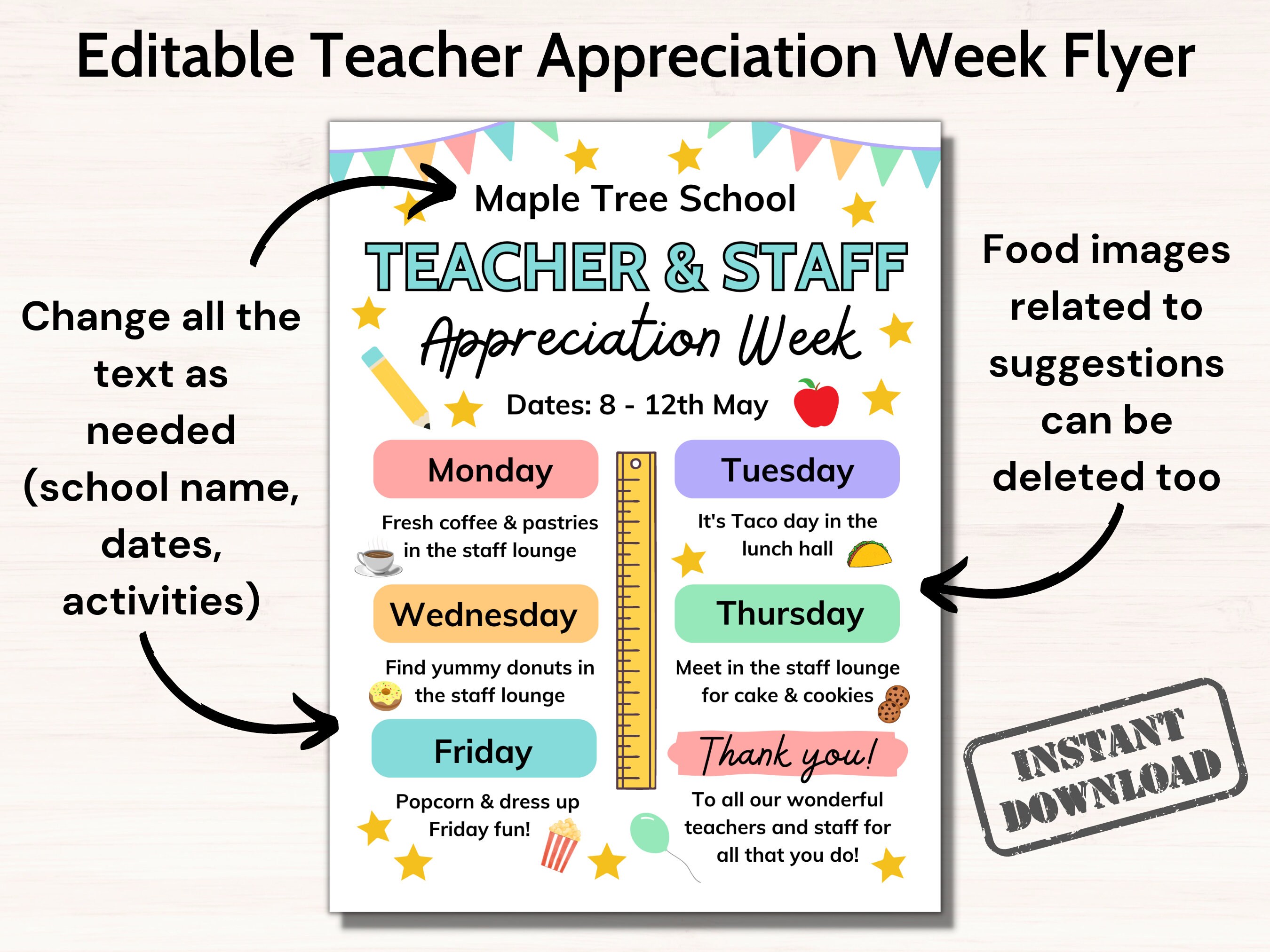 Editable Teacher Appreciation Week Flyer, Thank You Teacher Itinerary ...