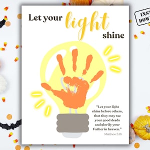 Let Your Light Shine Handprint Craft, Kids Halloween Art Activity, Matthew 5:16 Bible Verse Lesson, Sunday School, Christian Homeschool Idea