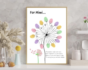 Mimi Dandelion Fingerprint Craft, Mimi Handprint Art, Grandma Keepsake Gift, Mother&#39;s Day For Nana, Daycare Thumbprint Kids Craft For Granny