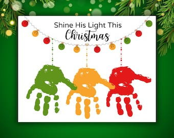 Christmas Handprint Craft Art, Sunday School Bible Printable, Christian Homeschool Activity, Childrens Church Xmas Keepsake Fun, Jesus Light