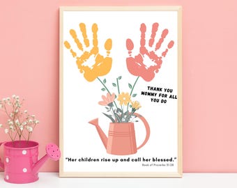 Christian Thank You Mommy Handprint Craft, Bible Verse Keepsake Art, Sunday School Project, Mother's Day Gift from Kids, Happy Birthday Mom