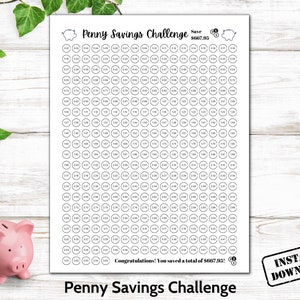 Penny Savings Challenge Printable, 365 Day Money Goals Challenge, 1c Daily Saving Chart, 1p Daily Cash Saving Tracker, Cent Saving Planner