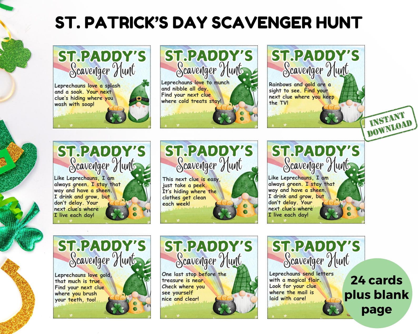St Patricks Day Scavenger Hunt, St Paddys Day Treasure Hunt for Kids ...