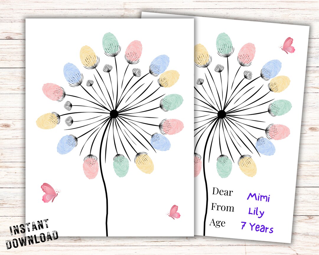 Dandelion Fingerprint Art Printable, Fingerprint Craft Keepsake Dandelion Fingerprint Art Printable, Fingerprint Craft Keepsake