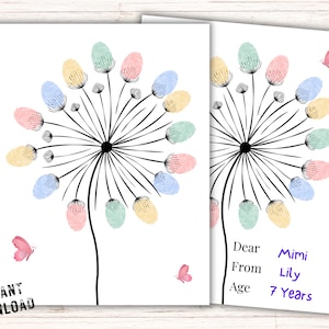 Löwenzahn Fingerabdruck Kunst zum ausdrucken, Fingerabdruck Handwerk Andenken, Löwenzahn Kinder Basteln, Kindergarten Fingerabdruck Kunst, Fingerabdruck Basteln von Kindern