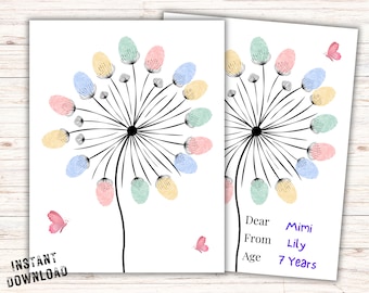 Dandelion Fingerprint Art Printable, Fingerprint Craft Keepsake, Dandelion Kids Craft, Daycare Fingerprint Art, Thumbprint Craft From Kids