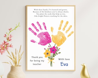 Teacher Handprint Craft Printable, Thank You Poem, Kids Handprint Art Gift, Children's Classroom Keepsake, Preschool Kindergarten Activities