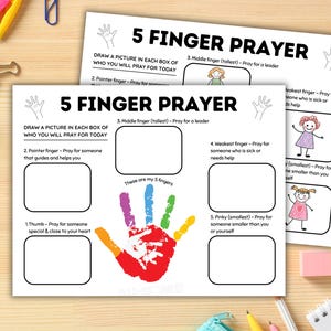 Manualidad con huella de mano para oración con cinco dedos, plantilla para oración con cinco dedos para niños, actividad escolar dominical, clase de guardería preescolar para niños que rezan