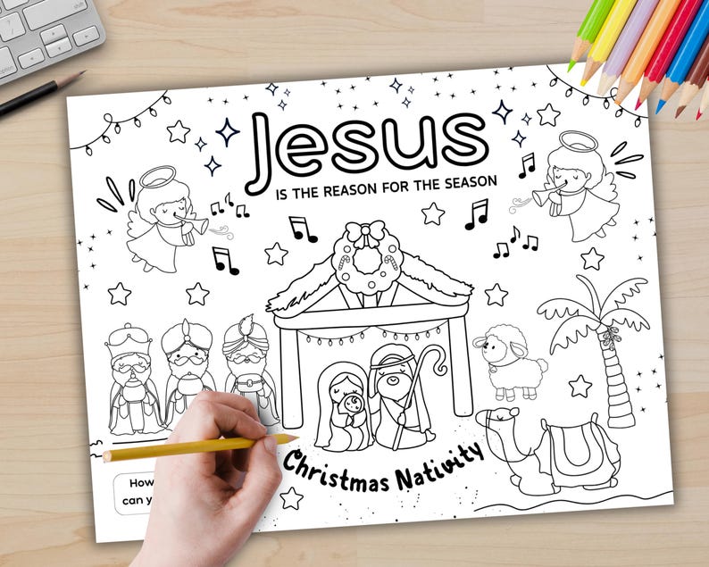 Nativity Coloring Page Activity, Christian Christmas Placemat Printable ...