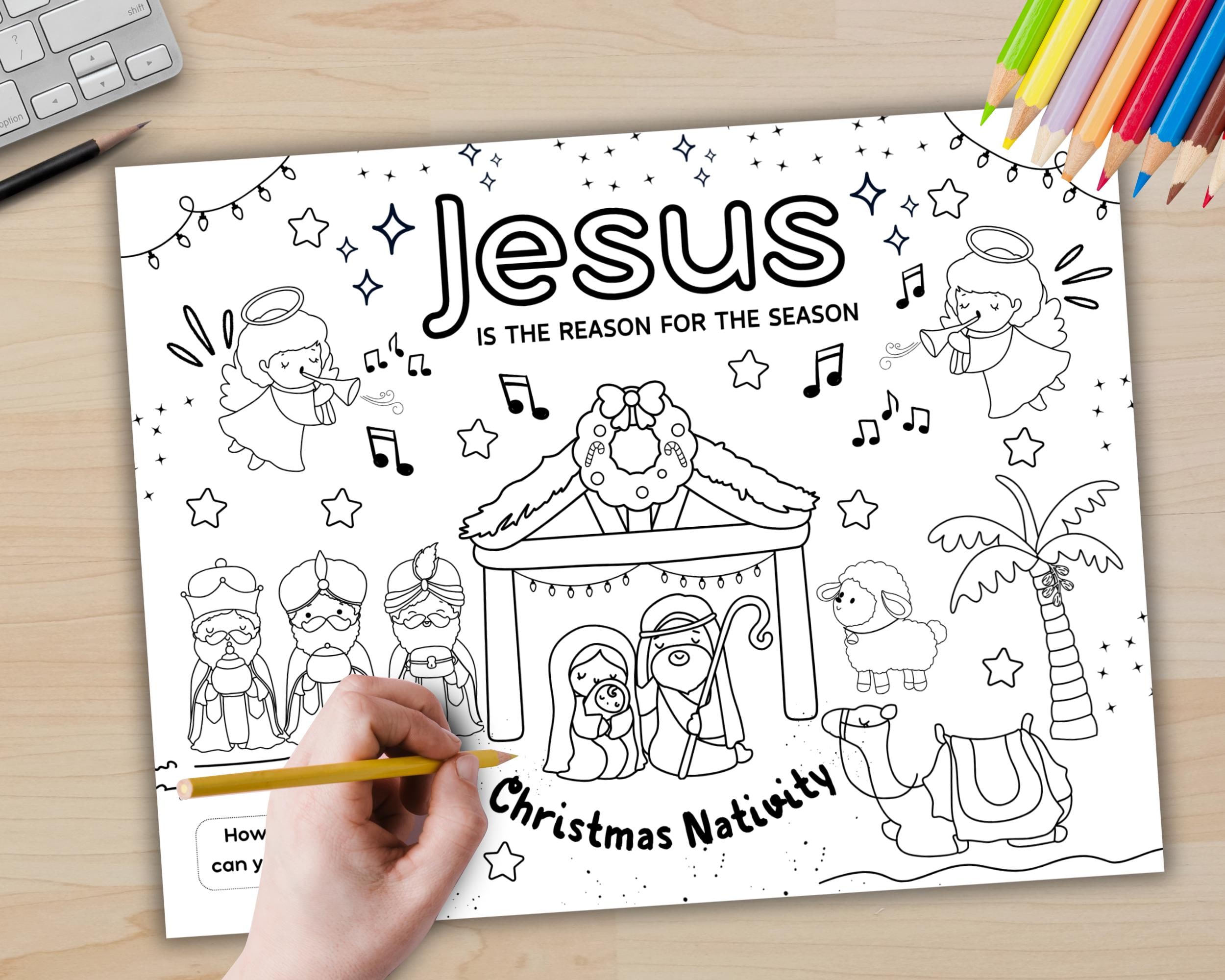 Nativity Coloring Page Activity, Christian Christmas Placemat Printable ...