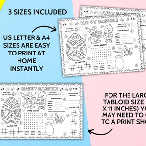 Easter Activity Placemat Printable, Happy Easter Craft Coloring Page, Kids Table Game Mat Preschool Classroom Coloring Sheet, Sunday School image 2