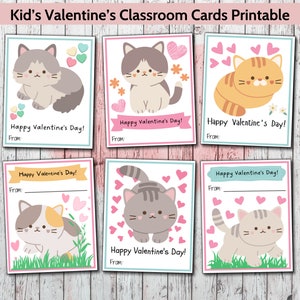 Kinder Klassenzimmer Valentinstag Karten, Katzen Valentinstag Karten für die Klasse, Vorschule Valentinstag Geschenkanhänger, Kätzchen Glücklich Valentinstag Valentinstag Geschenkanhänger