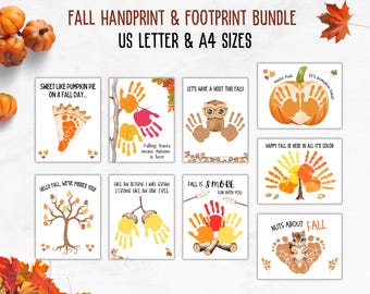Fall Handprint Art Bundle, Autumn Footprint Craft Printable Pack, Back To School Fun Kids Activity, Preschool Daycare Baby Toddler Template