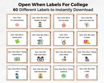 Open When Envelope Labels For College, 60 Open When Cards, Open When Letters College Gift, Off To College Students Care Package Survival Kit