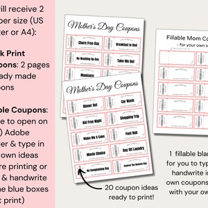 Editable Mothers Day Coupons Printable, Mom Coupon Book Template, Personalized Coupons for Mom ...