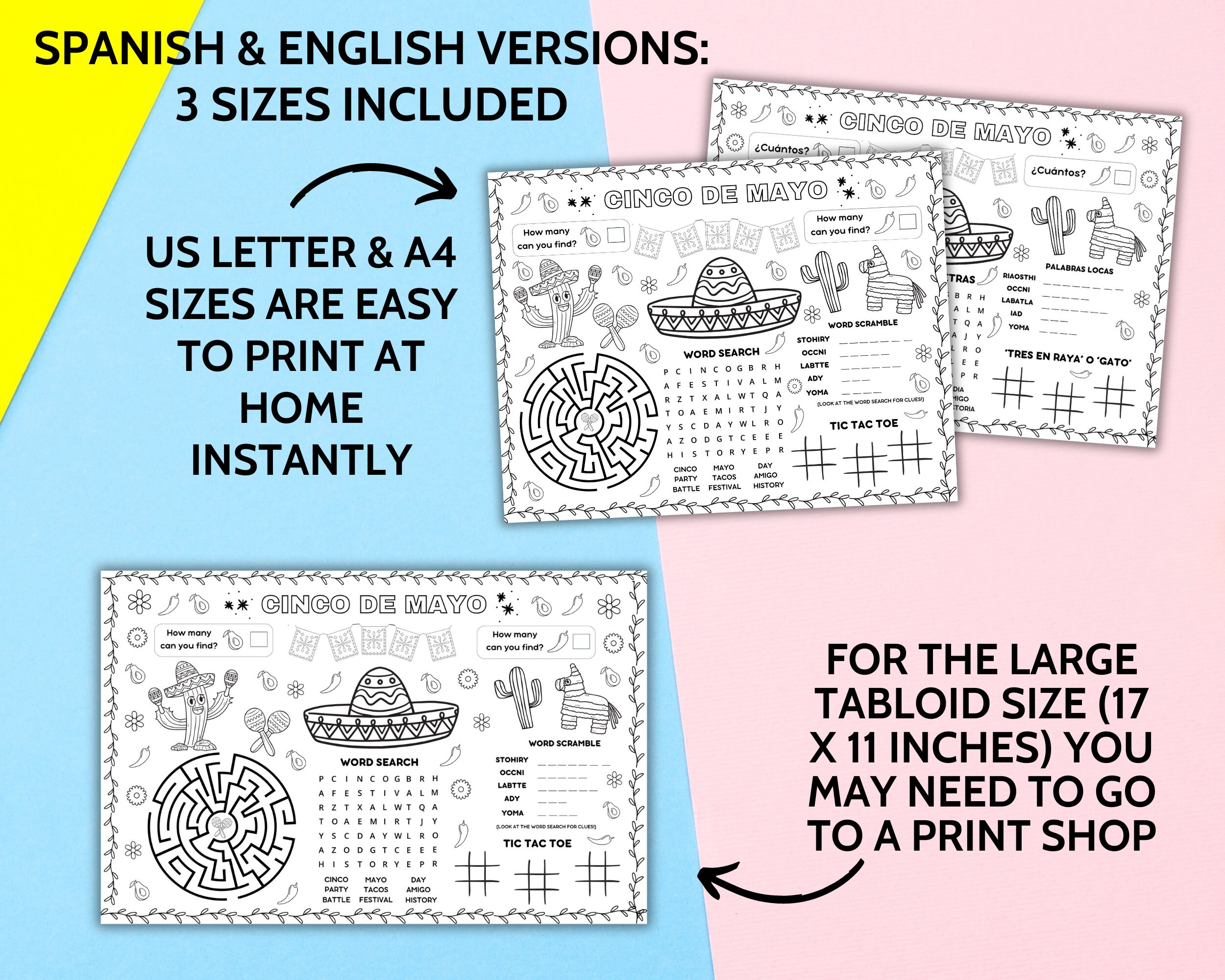 Cinco De Mayo Activity Placemat Printable, Cinco De Mayo Party Craft ...