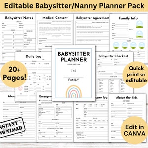 Babysitter Planner, Editable Nanny Binder, Printable Kids Babysitter Agreement Pack, Nanny Childcare Notes, Babysitter Emergency Information