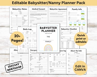 Babysitter Planner, Editable Nanny Binder, Printable Kids Babysitter Agreement Pack, Nanny Childcare Notes, Babysitter Emergency Information