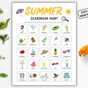 Sommer-Schnitzeljagd, Sommer-Schatzsuche im Freien, Natur-Schnitzeljagd für Kinder, Kinder-Naturspiele, Sommeraktivität für Vorschulkinder