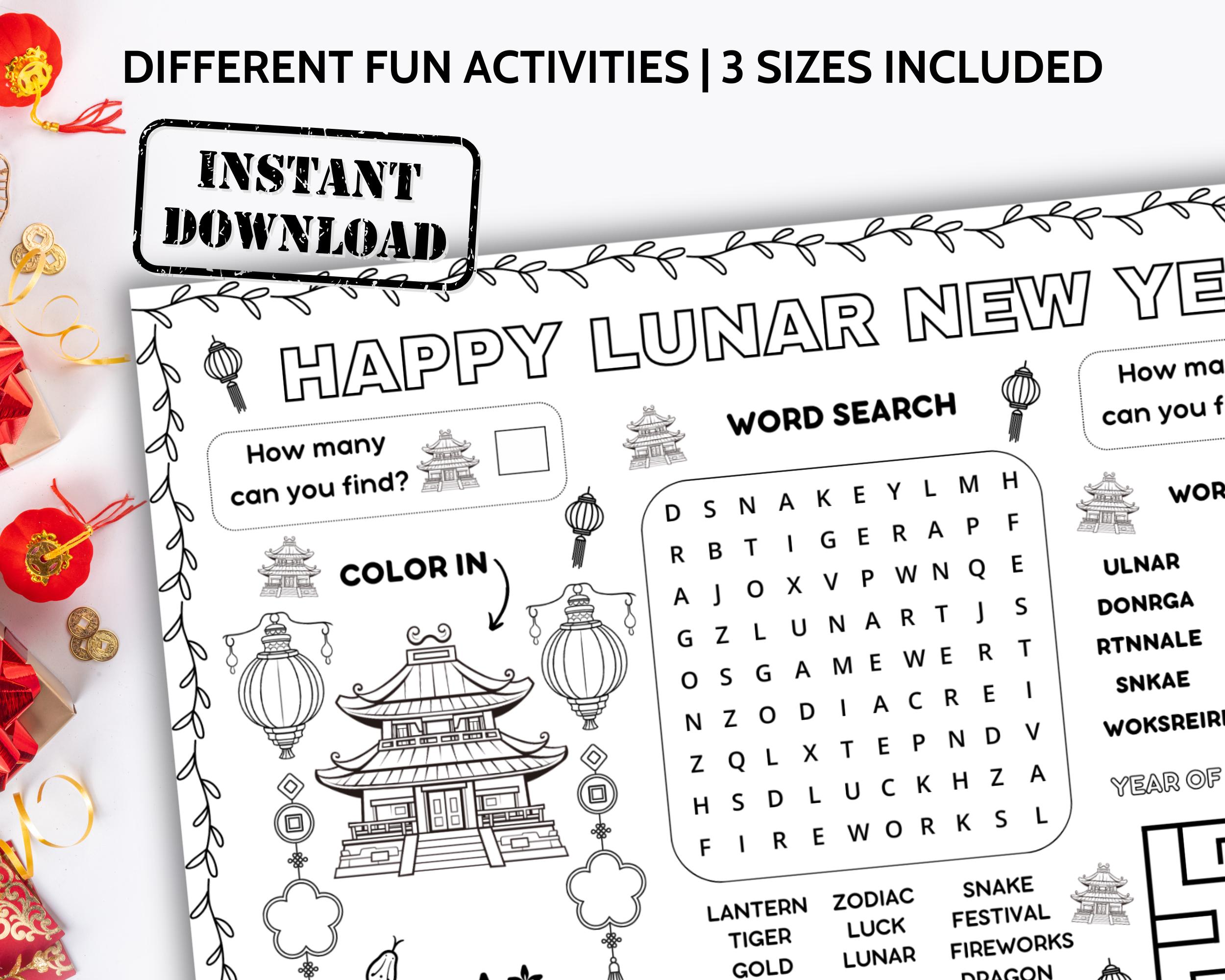 lunar new year activity placemat printable, year of the snake 2025