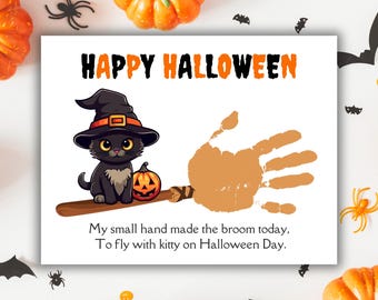 Halloween Cat Handprint Craft, Printable Kids Handprint Art, Black Kitten Broom Poem Keepsake, Baby First Halloween Activity, Preschool Idea