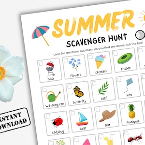 Summer Scavenger Hunt, Outdoor Summer Treasure Hunt Printable, Nature Scavenger Hunt For Kids, Kids Nature Games, Preschool Summer Activity
