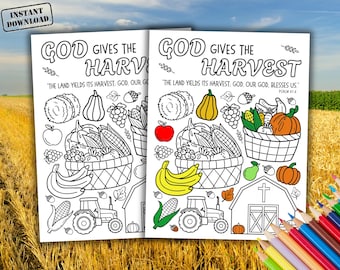 Harvest Bible Coloring Page, Sunday School Craft, God Gives the Harvest Verse, Christian Printable Homeschool Activities, Children's Church