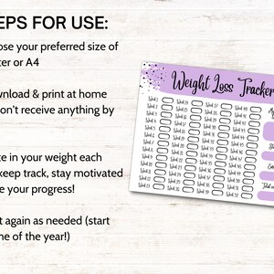 Weight Loss Tracker Printable, Weight Loss Challenge, Weekly Weigh in Log, Slimming Log Planner, 52 Week Weight Loss Journal, Diet Tracker image 3