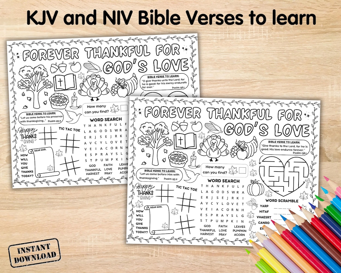Thanksgiving Bible Activity Placemat, Sunday School Coloring Printable ...