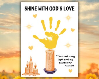 Shine With God’s Love Handprint Craft, Christian Kids Art Candle Printable, Faith Homeschool Activity, Sunday School Idea, Children's Church