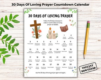 30 Days of Prayer Countdown Printable for Kids, Christian Pray Challenge Calendar, Sunday School,  Homeschool Activity, Children’s Church