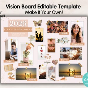 Editable Vision Board Template Printable, Canva Goal Planner, Dream Board for Manifestation, Digital Intention and Goal Setting Mood Board