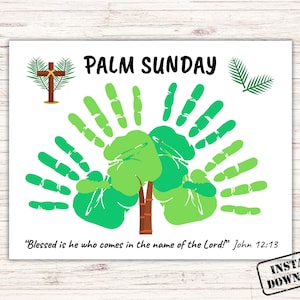 Palm Sunday Handprint Craft Art Printable, Sunday School Bible Lesson Activity, Christian Holy Day Handprint Keepsake, Baby Handprint Art