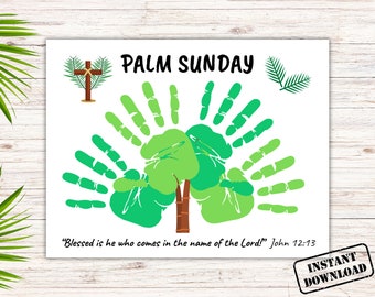 Palm Sunday Handprint Craft Art Printable, Sunday School Bible Lesson Activity, Christian Holy Day Handprint Keepsake, Baby Handprint Art