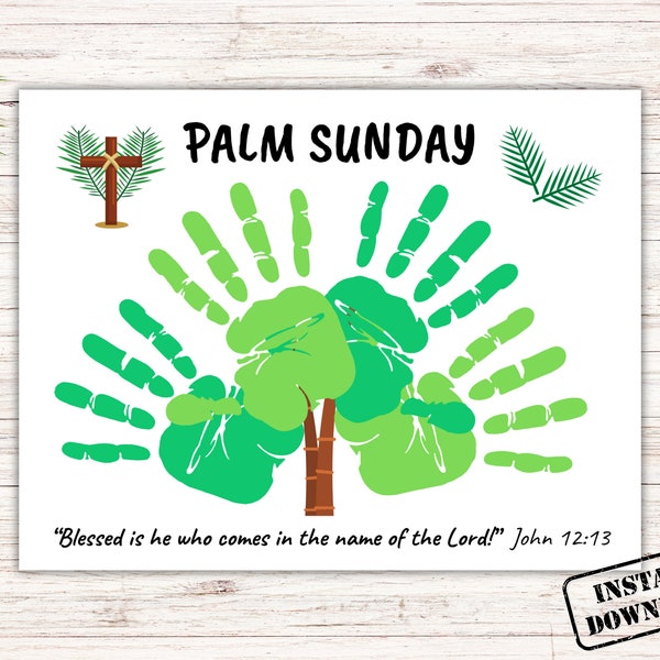 Palm Sunday Handprint Craft Art Printable, Sunday School Bible Lesson Activity, Christian Holy Day Handprint Keepsake, Baby Handprint Art