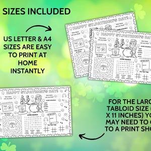 St. Patrick's Day Activity Placemat, Paddys Day Activity Sheet, Leprechaun Kids Coloring Page, Homeschool Saint Patrick's Day Placemat Craft